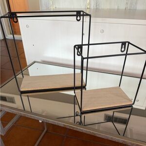 Black Metal and Light Wood Wall Shelf - Home Wall Decor